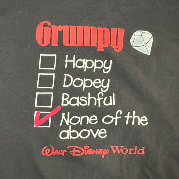 90s disney world tee shirt 7 dwarfs grumpy men's XL black - Picture 4 of 5